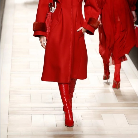 FENDI Women's Red Leather Thigh High Boots Size 38 1/2 - Picture 10 of 14